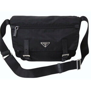 Prada VERA Triangle Logo Shoulder Bag Messenger Black